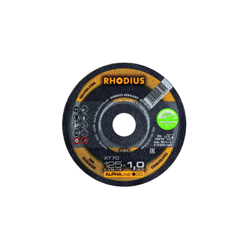 Rhodius XT70 Alpha steel/stainless steel cutting discs 125x1