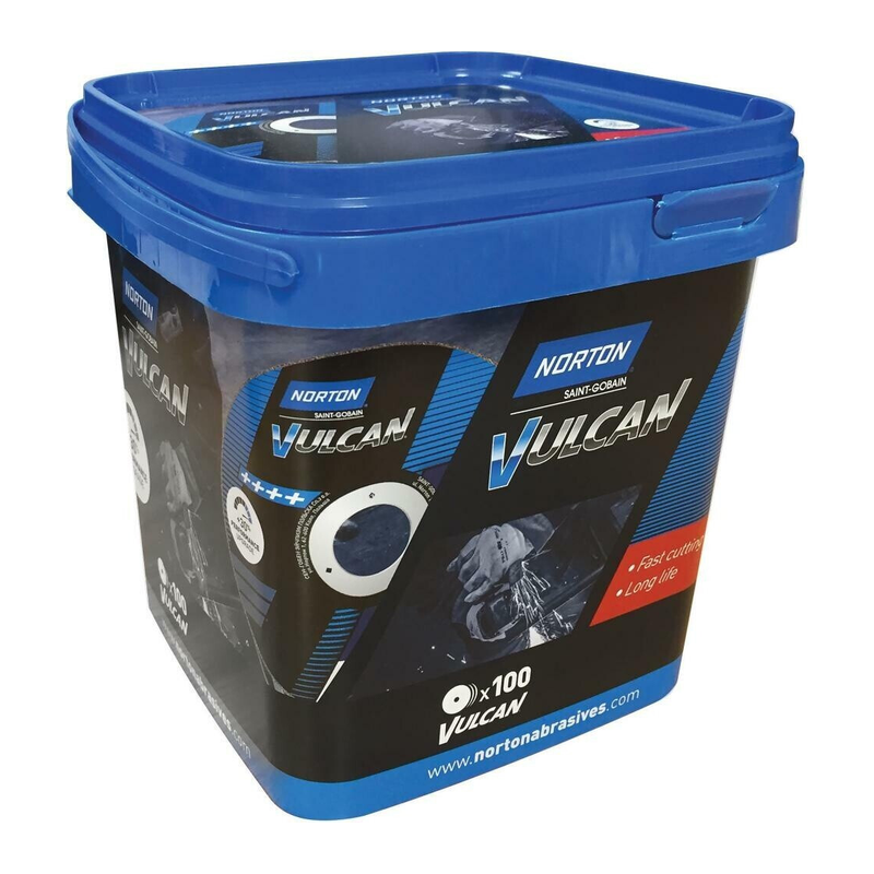 Norton Vulcan staal-inox slijpschijven 125x1, 100x in emmer + gratis